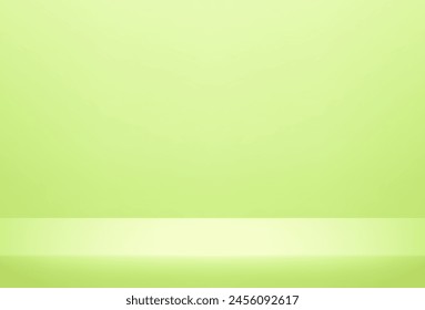 Habitación de estudio verde vacía. Anuncio para anunciar el producto en el Sitio web. Escena mínima. Escaparate del escenario, diseño del producto. Espacio para texto. Ilustración vectorial.