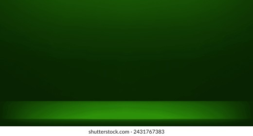 Empty green studio room wall background. Clean design for displaying product. Space for selling products on the website. Vector illustration.