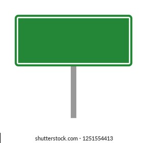 Empty green traffic road sign on a pole flat vector illustration for apps and print