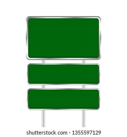 empty green traffic sign board and pole metal isolated on white background, traffic sign board plate blank copy space, metal green traffic sign board, stainless green road board sign for design