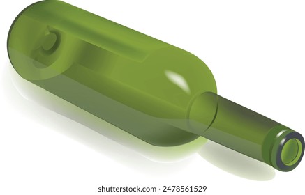 Empty green wine bottle lying on its side casting a shadow
