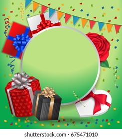 Empty Greeting Card, Round Frame and Rose