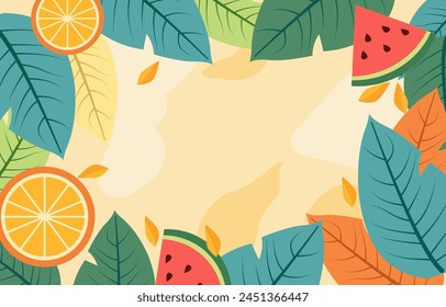 Tarjeta de felicitación vacía del fondo del marco de la hoja de sandía del verano