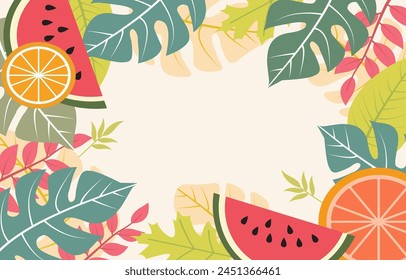 Leere Grußkarte von Sommer-Wassermelone Blatt Rahmen Hintergrund
