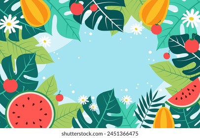 Leere Grußkarte von Sommer-Wassermelone Blatt Rahmen Hintergrund