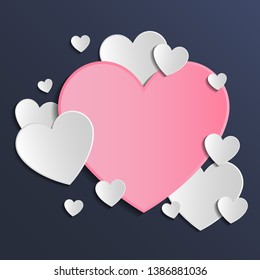 Empty greeting card template with paper cut hearts. Valentine's Day concept. Vector