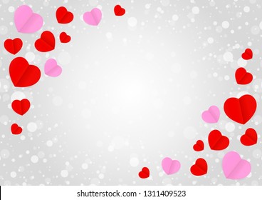 empty grey frame and red pink heart shape for template banner valentines card grey background, many hearts shape on grey for valentine backgrounds, image grey with heart-shape decoration