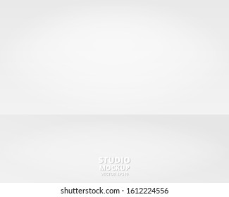 Empty grey studio room background. Front view of empty studio room background mockup. Modern minimal concept. Template for product display with copy space. Vector illustration.