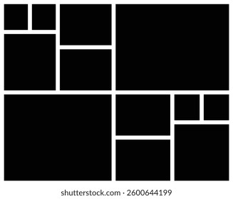Empty Grid Collage Photo Frame Template. Square and Rectangle Background Shape. Mosaic and Texture Pattern Mood board for Portfolio and Wall Gallery Presentation.