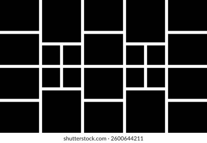 Empty Grid Collage Photo Frame Template. Square and Rectangle Background Shape. Mosaic and Texture Pattern Mood board for Portfolio and Wall Gallery Presentation.