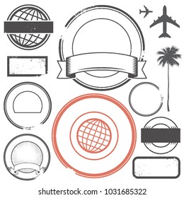 Empty grungy rubber vintage postage stamps, grunge promo badges, vector illustration