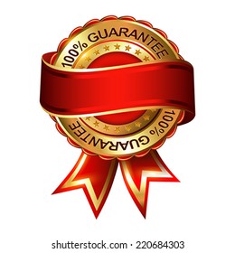 Empty Guarantee golden label  with ribbon.  Vector illustration.