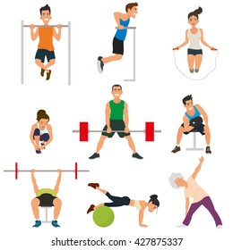 empty gym with exercise equipment. People engaged in the modern gym. vector. 