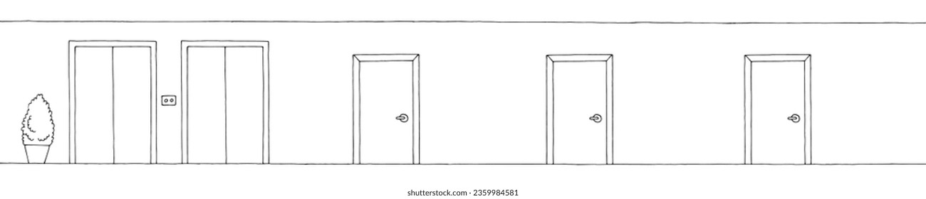 Vaciado pasillo de pasillo pasillo gráfico interior blanco negro largo dibujo gráfico vector