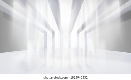 Empty hall in a modern office building. Illuminating sun rays. Graphic elements for your design. Vector illustration.