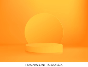 Empty Halloween orange round podium, cylindrical pedestal, product advertising stage.