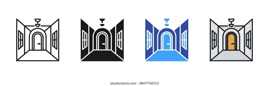 Empty Hallway icon set multiple style collection