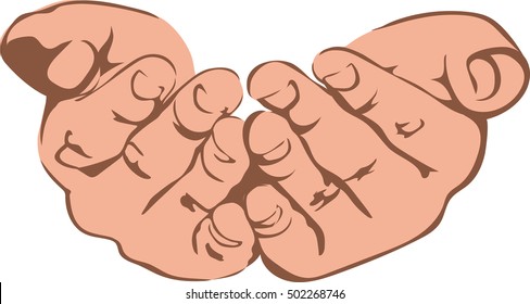 An Empty Hand Being Held Out Over A Blank White Background, Vector Silhouette Of Open Hands Begging