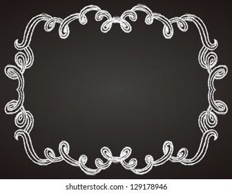 empty hand drawn ornamental frame on blackboard, vector illustration, poster template, restaurant menu