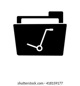 Empty hand truck - white vector icon;  black folder