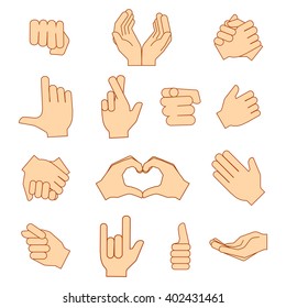 Empty hands holding protect giving gestures icons set isolated on white. Vector illustration eps10