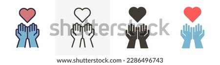 Empty hands receiving red Heart icon. Accepting love, help, kindness, donation. Vector graphic elements illustrations in different styles. Symbolizes donation, help, charity, philantrophy, love