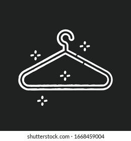 Empty hanger chalk white icon on black background. Hang clothes in closet. Garment storage. Cloakroom sign. Housekeeping symbol. Store cloak. Casual wear. Isolated vector chalkboard illustration