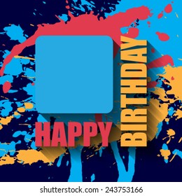 Empty  Happy Birthday background or card with colorful splashes.