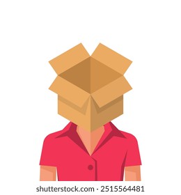 Empty Head. A man with an empty cardboard box instead of a head. Lack of brain and reason. Vector illustration flat design. Isolated on white background.