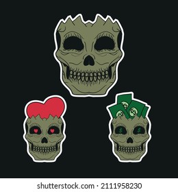 Empty Head Skull Love and Money Hand Draw Style Illustration