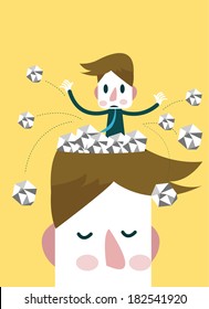 Empty the head trash. Business ideas concept. Vector