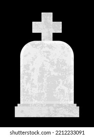 Empty Headstone With A Cross At A Cemetery. Blank Grave Stone Vector Illustration.