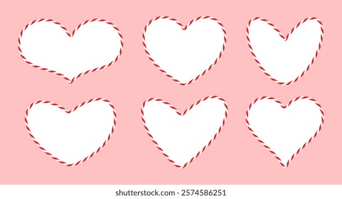 Empty heart shaped frame with outline cotton red rope bakers twine cord, bow, ribbon for wrapping gift for Valentine's Day, Birtday. White text box, speech bubble. Hand drawn flat Vector EPS10