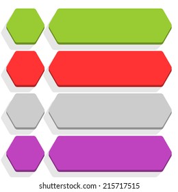 Empty hexagon and rounded rectangle icon with long gray shadow on white background in simple flat style. Set 02 green, red, gray, violet colors button. Vector illustration web design element in 8 eps