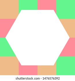 empty hexagon white on pastel color squares checkered block, hexagons template banner on checker multi color, colorful block soft pastel bright, cubes square polygon mosaic and copy space advertising