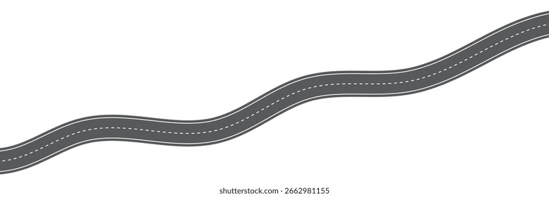 Estrada vazia asfalto estrada textura, Ariel View Road, Estrada vazia asfalto preto estrada com linhas divisórias, Vista superior, Ilustração de vetor