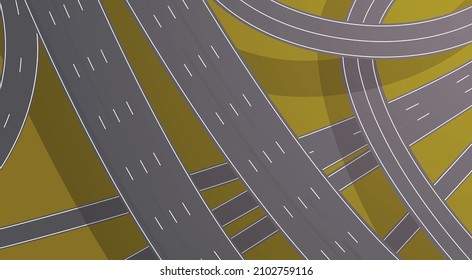 Empty highway asphalt and roadway landscape flat vector illustration.
