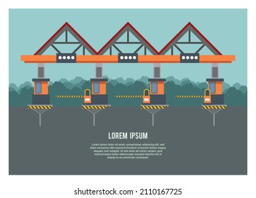 Empty highway gate with trees silhouette background. Simple flat Illustration.