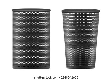 Vaciar la taza para bolígrafos y lápiz y otros artículos de papelería aislados en el fondo blanco. Ilustración vectorial 3d realista