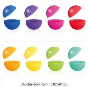 Empty hollow open fillable colorful balls. Three-dimensional isolated vector illustration on white background.