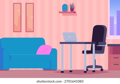 Espacio de trabajo de oficina en casa vacío con portátil en el escritorio