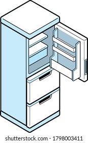 Empty home refrigerator with open door