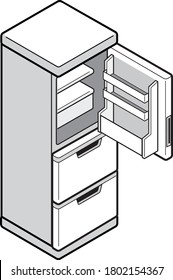 Empty home refrigerator with open door