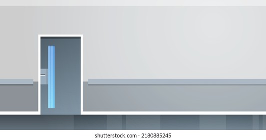 Empty Hospital Corridor Area No People And Open Space Modern Hospital Rooms Corridor Interior Design Flat Vector Illustration.