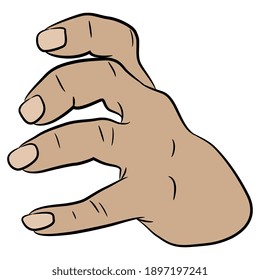 Empty human hand with clenched fingers. Grasping or holding gesture. Front view. Cartoon style.