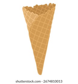 Ilustração Vetorial De Cone De Sorvete Vazio. Ícone do suporte de sobremesa Waffle. Design de lanche crocante para comida de verão, café ou padaria Menu isolado no fundo branco.