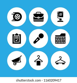 empty icon. 9 empty set with racing, wheelbarrow, files and folders and portfolio vector icons for web and mobile app