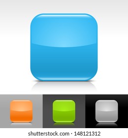 Empty icon blue, orange, green, gray glossy rounded square web internet button with shadow, reflection on white, gray, black backgrounds. Vector illustration design element 8 eps 