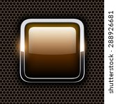 Empty icon with chrome metal frame, Rounded square golden button with hexagon texture background, vector illustration.