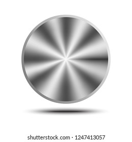 Empty icon with chrome metal frame. Rounded circle button with metal fram and reflection with drop shadow  on white background. Vector illustration design element 